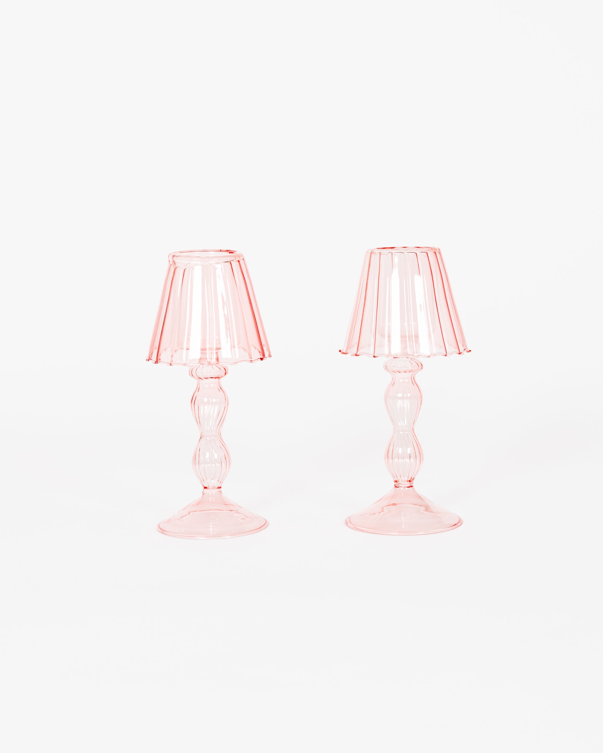 Pink Glass Lantern Tea Light Holder - Set of 2