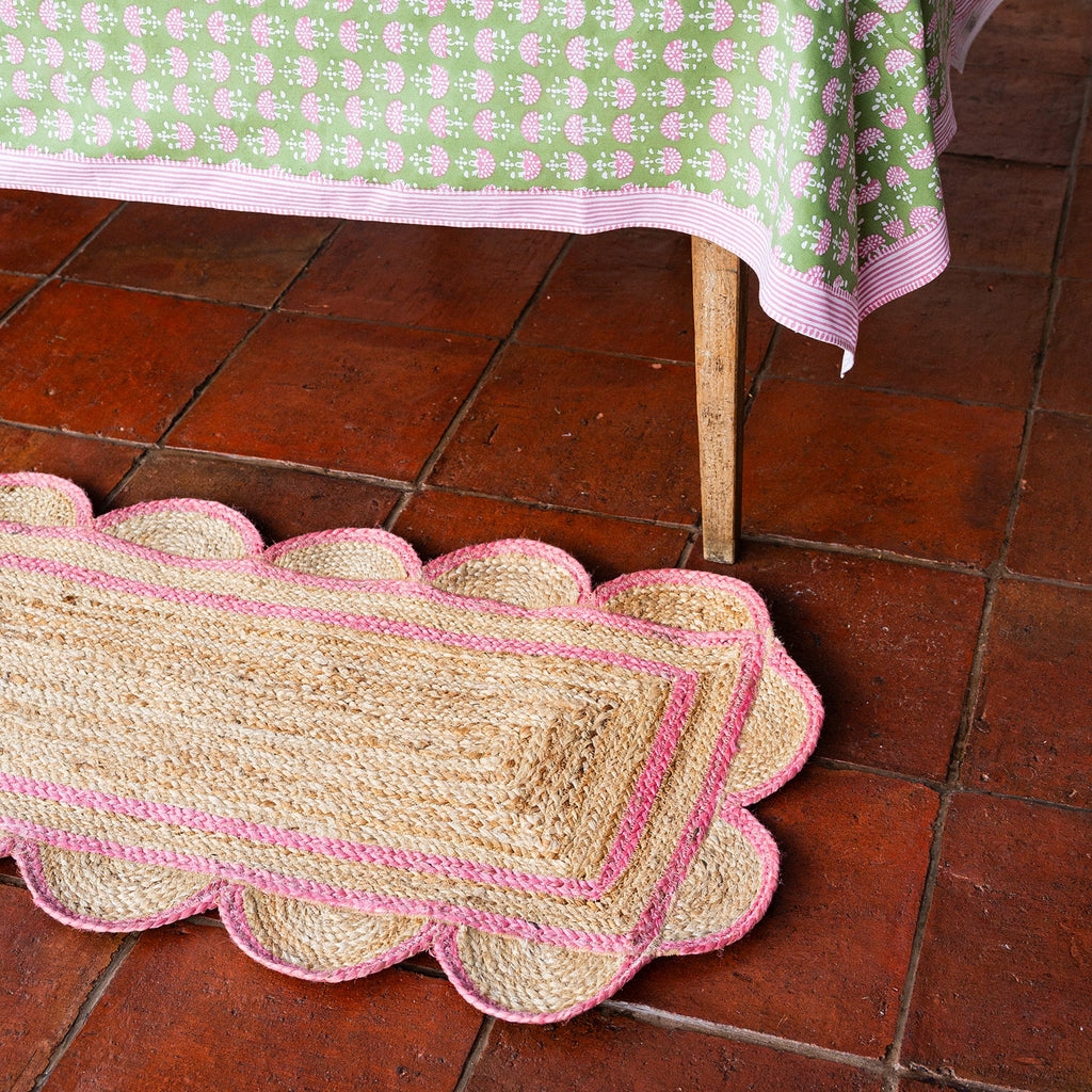 SPRING GREEN scalloped hand woven jute runner