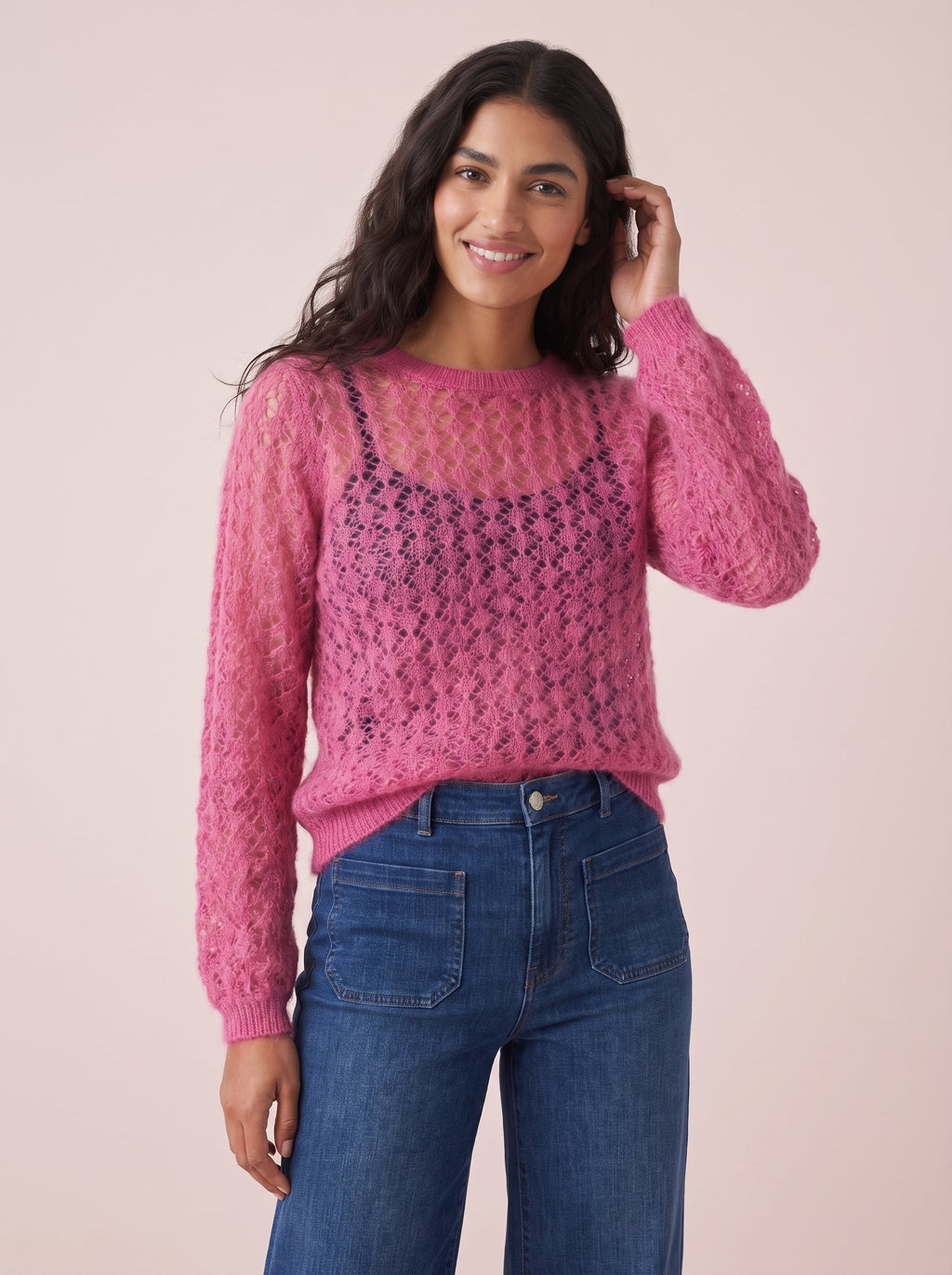 Olivia Pointelle Mohair & Merino Knit Top - Full Sleeves