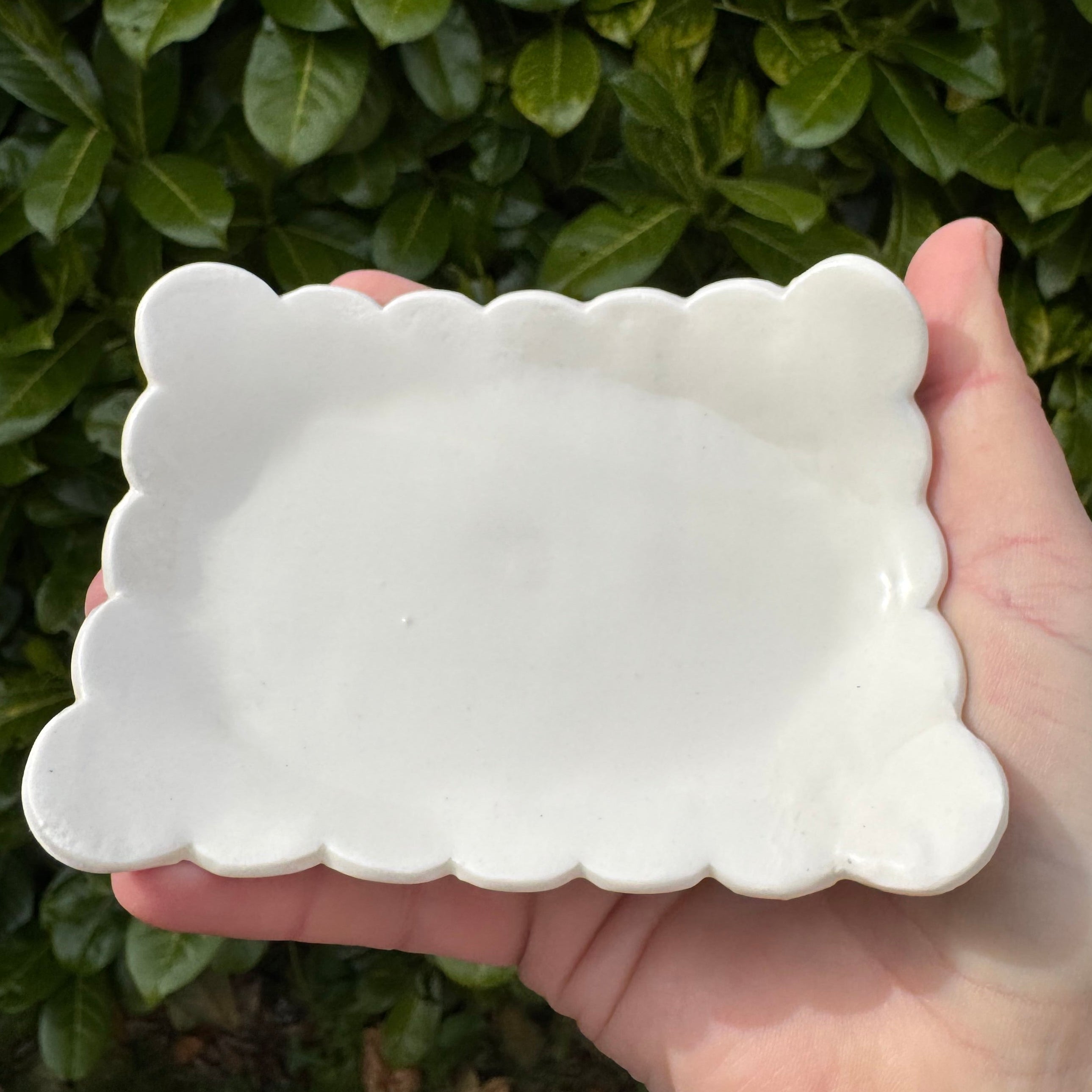 White porcelain scalloped edge trinket and soap dish