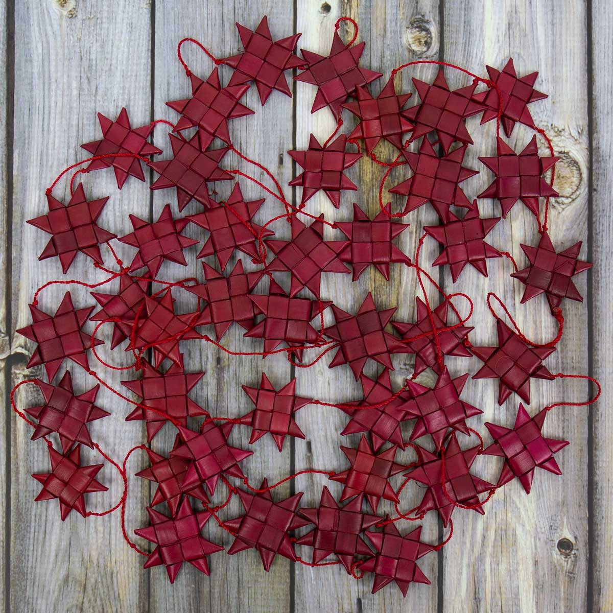 Red Handwoven Natural Star Garland - Fair Trade | 4.5Mtr