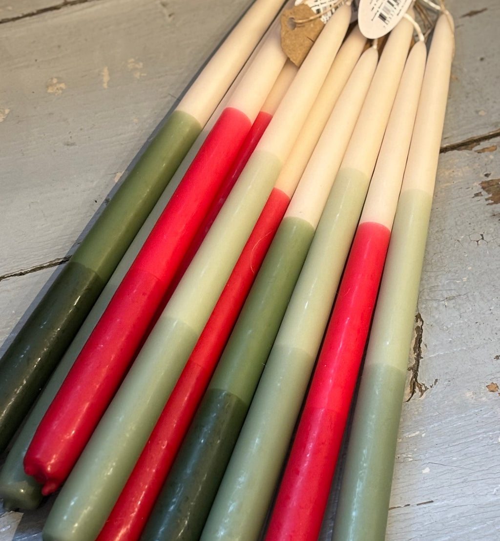 2 Tapered Dinner Candles | Green & Ivory Ombre