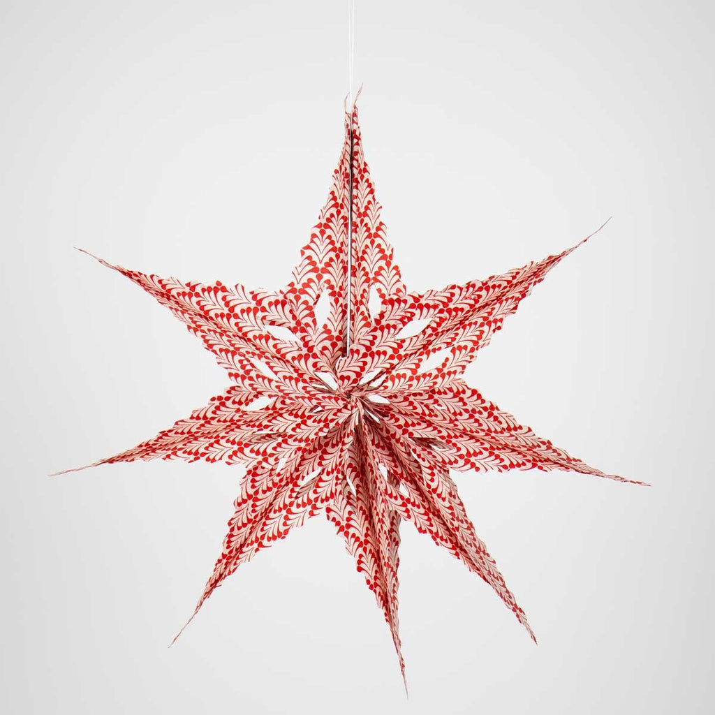 Red & White Kathmandu Handmade Paper Star | Fair Trade