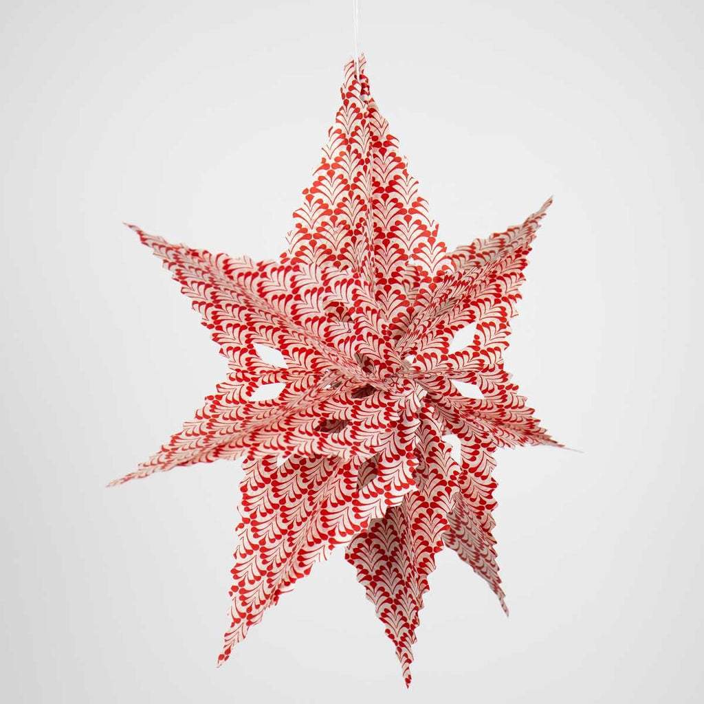 Red & White Kathmandu Handmade Paper Star | Fair Trade