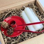 Red Enamel Candleholder & Candles Gift Set - Scandinavian Christmas