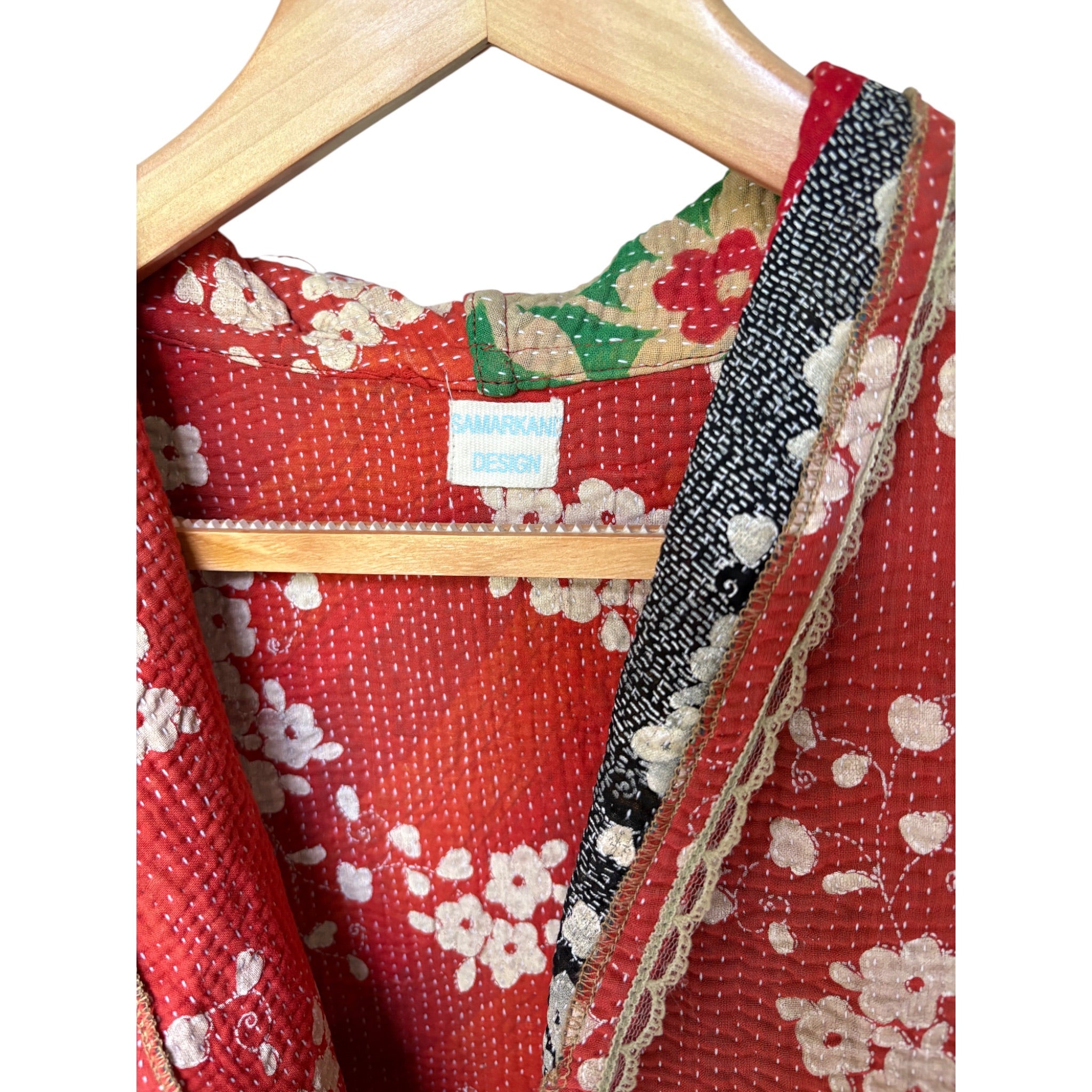 Red Long Kantha Coat
