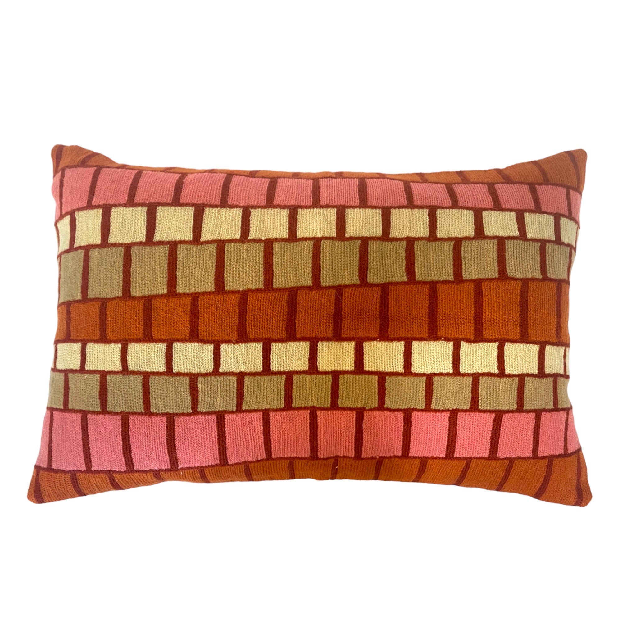 Red Brick Kashmiri Crewel Wool Cushion | Rectangle (Small/Large)
