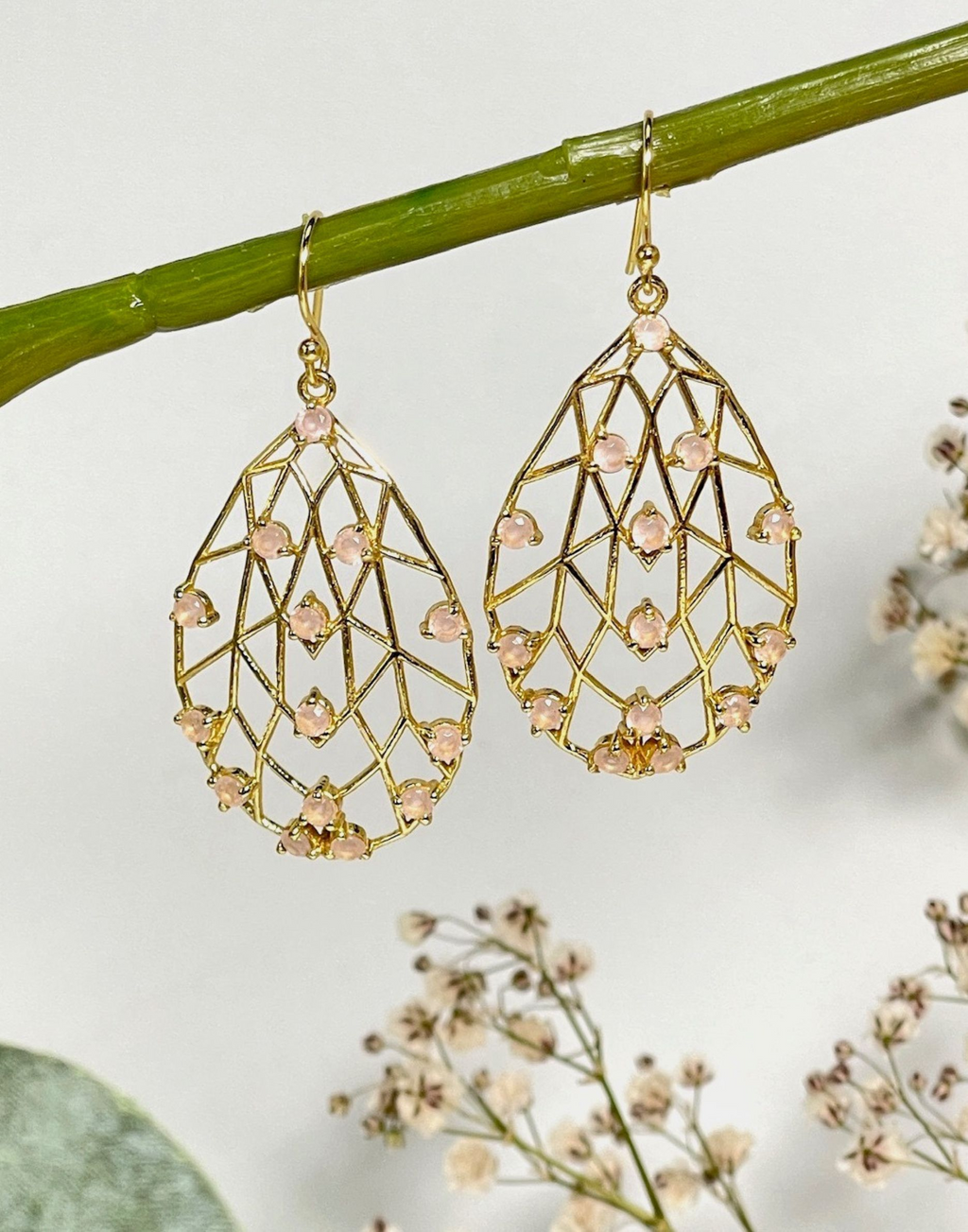 Rose Quartz Pear Drop Earrings