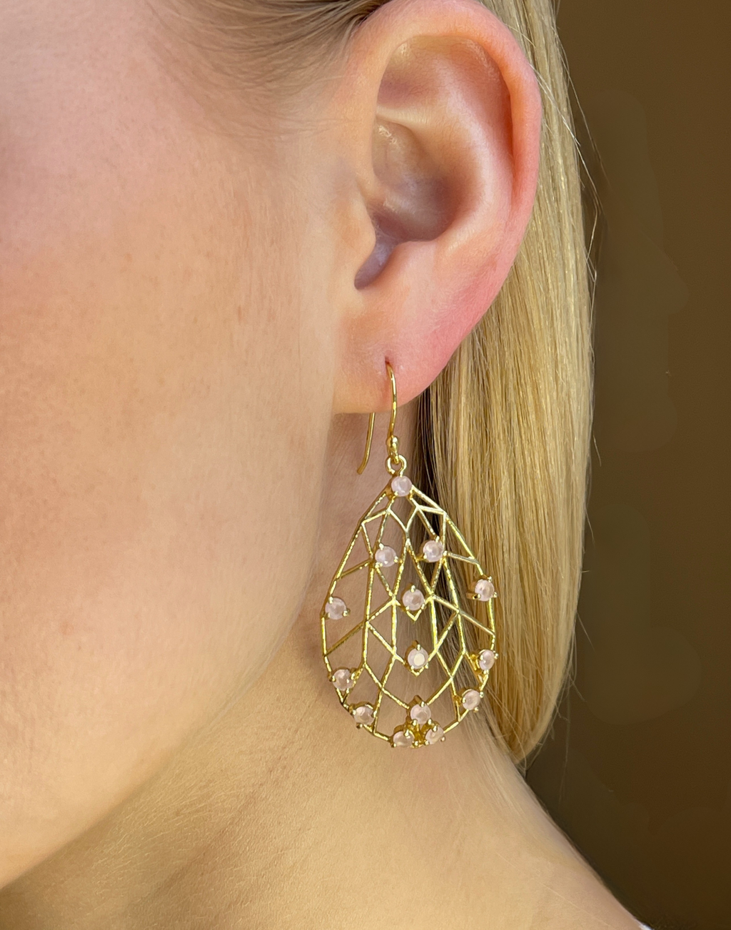 Rose Quartz Pear Drop Earrings
