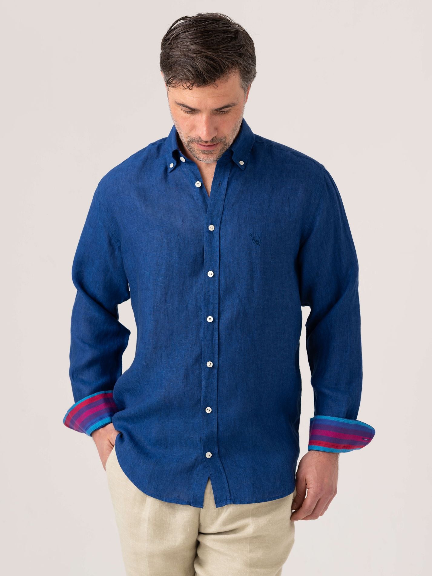 Kamba Royal Blue Linen Shirt - Button Down Collar