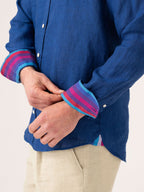 Kamba Royal Blue Linen Shirt - Button Down Collar