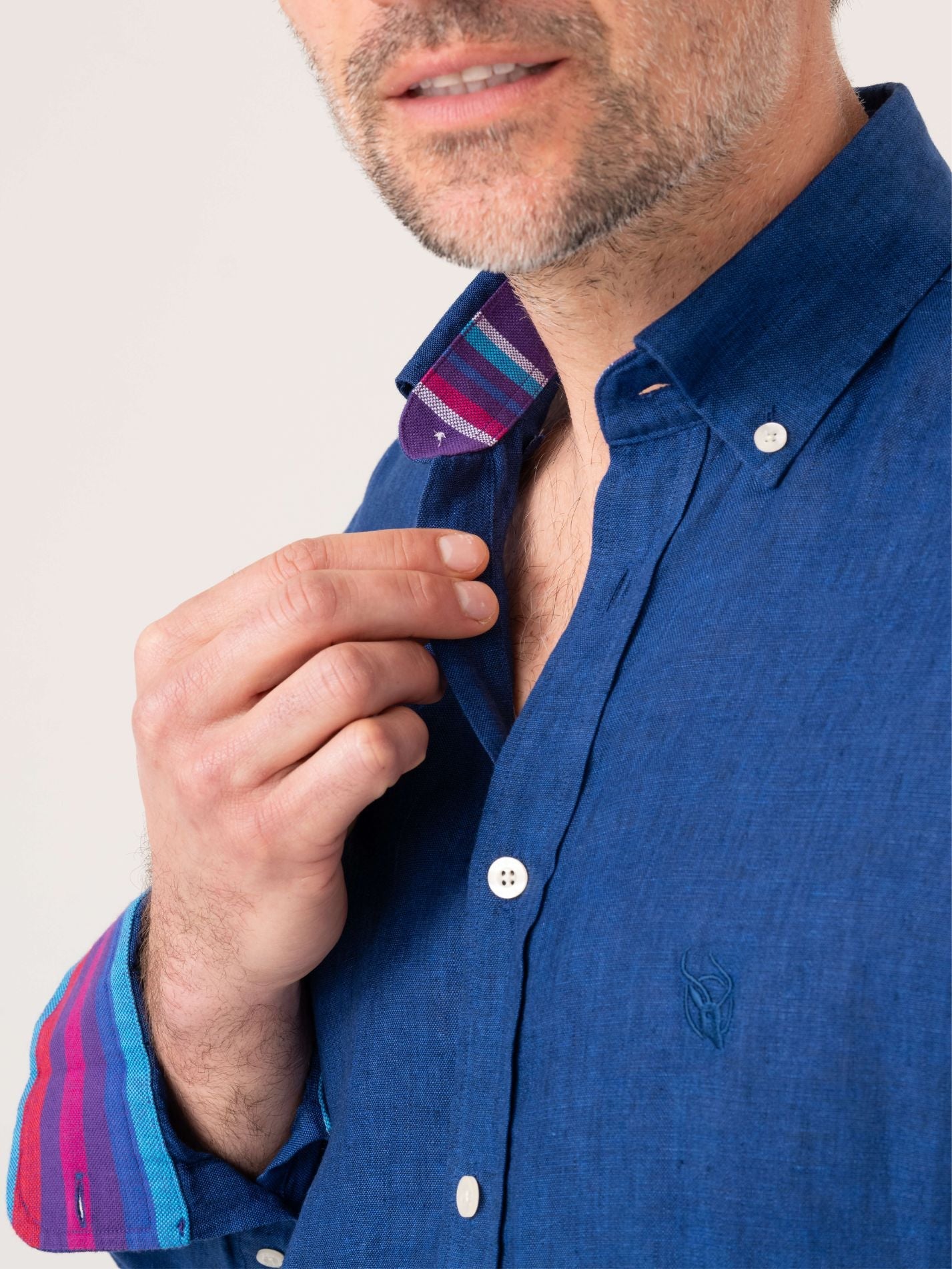 Kamba Royal Blue Linen Shirt - Button Down Collar