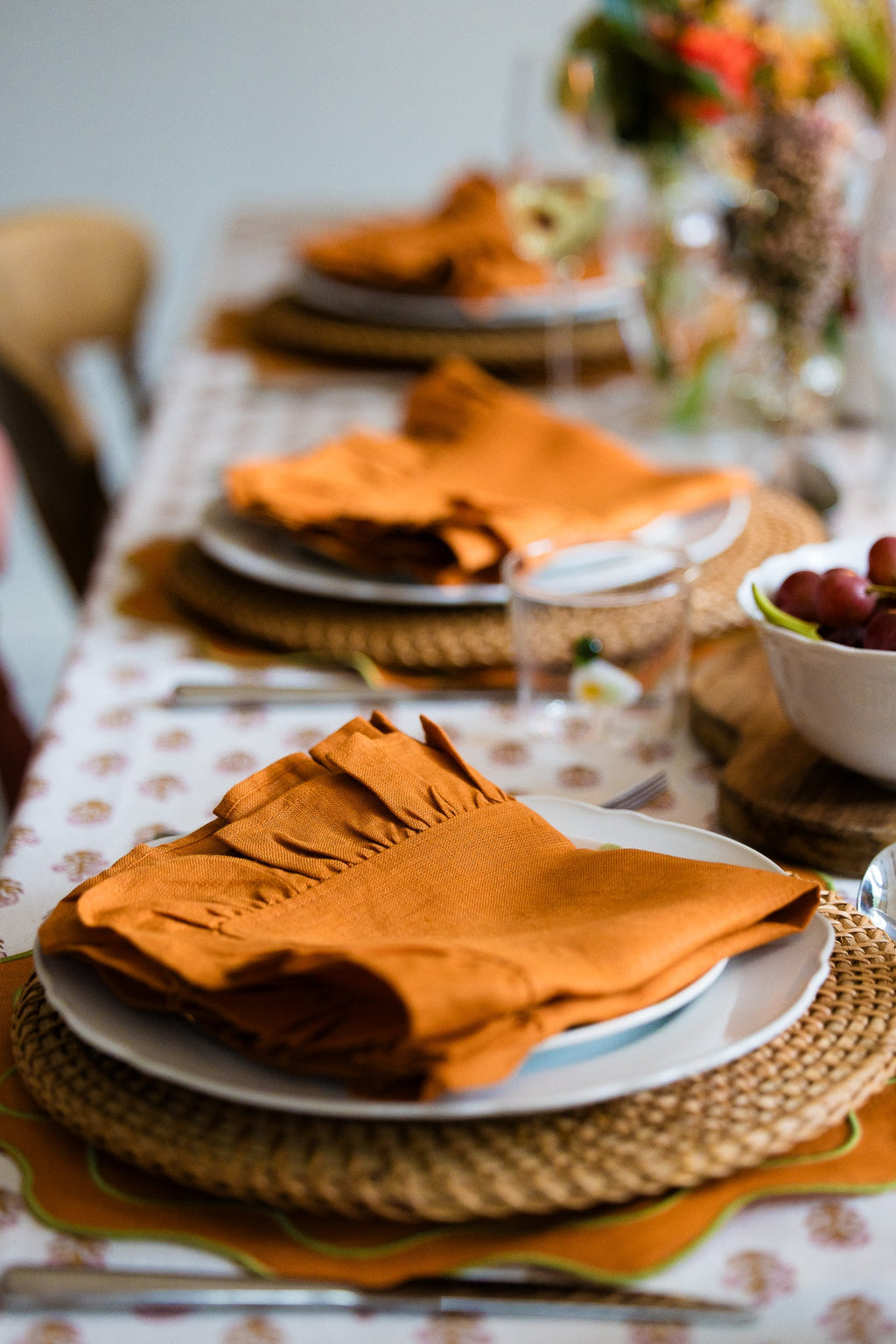 Burnt Orange Ruffled Linen Napkins