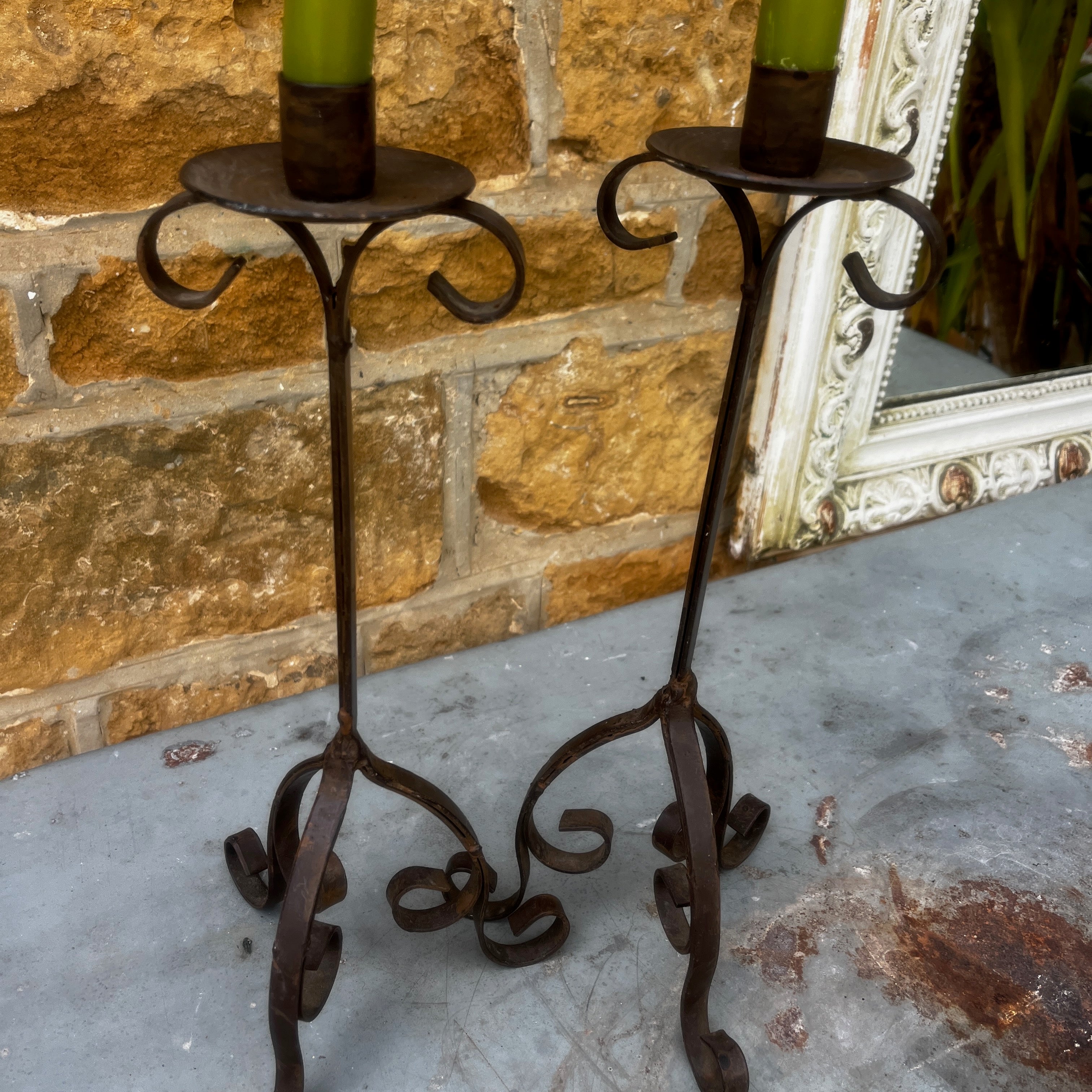 Pair of Rustic French Candle Holders