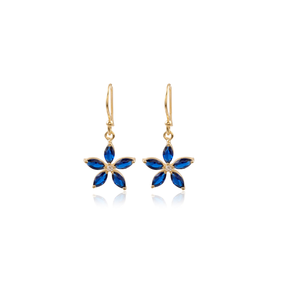 Blossom Drop Earrings in Gold with Sapphire and White Zirconia