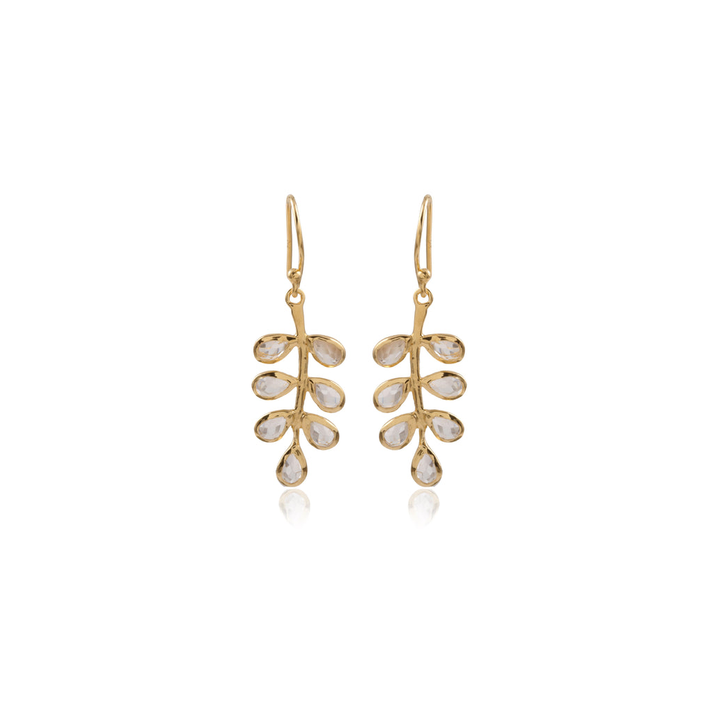 Fern Drop earrings in gold with Crystal