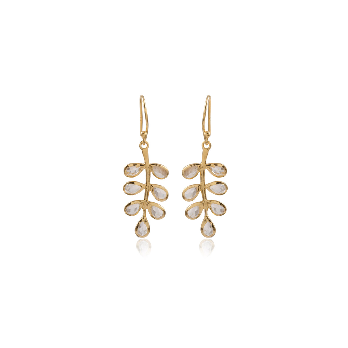 Fern Drop earrings in gold with Crystal