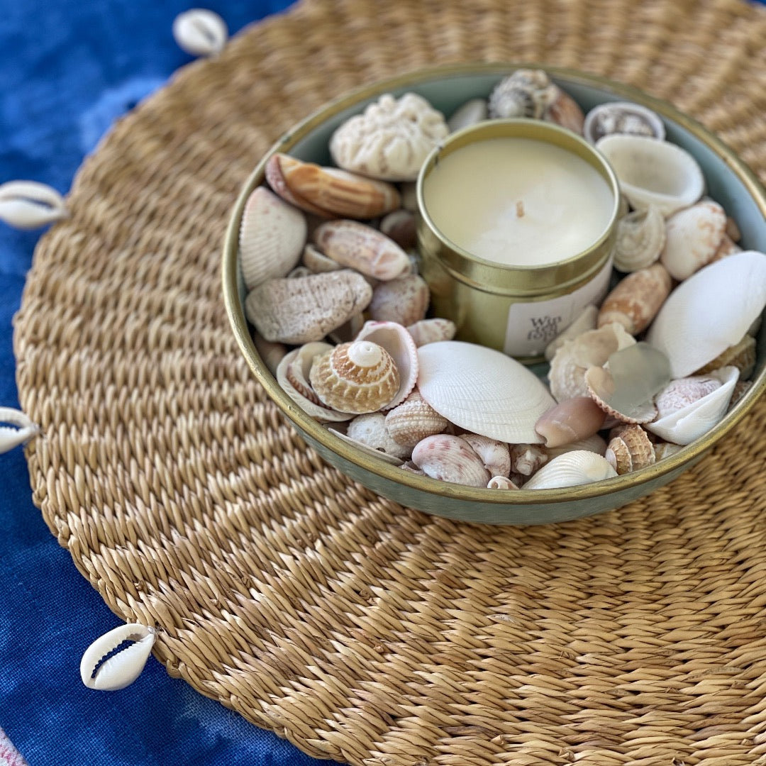 NATURAL CENTRE MAT WITH COWRIE SHELLS FROM GHANA