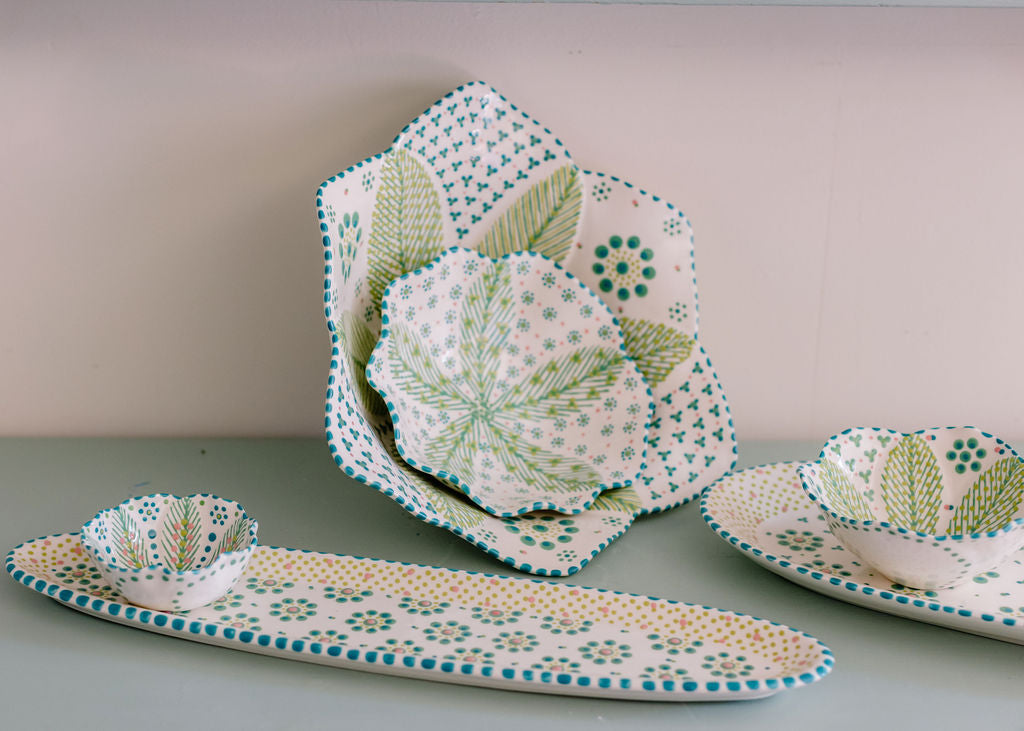 Potterswork Nibble Bowls - White and Green