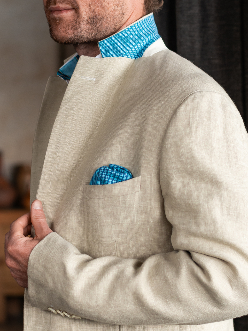 Pale Beige Linen Blazer