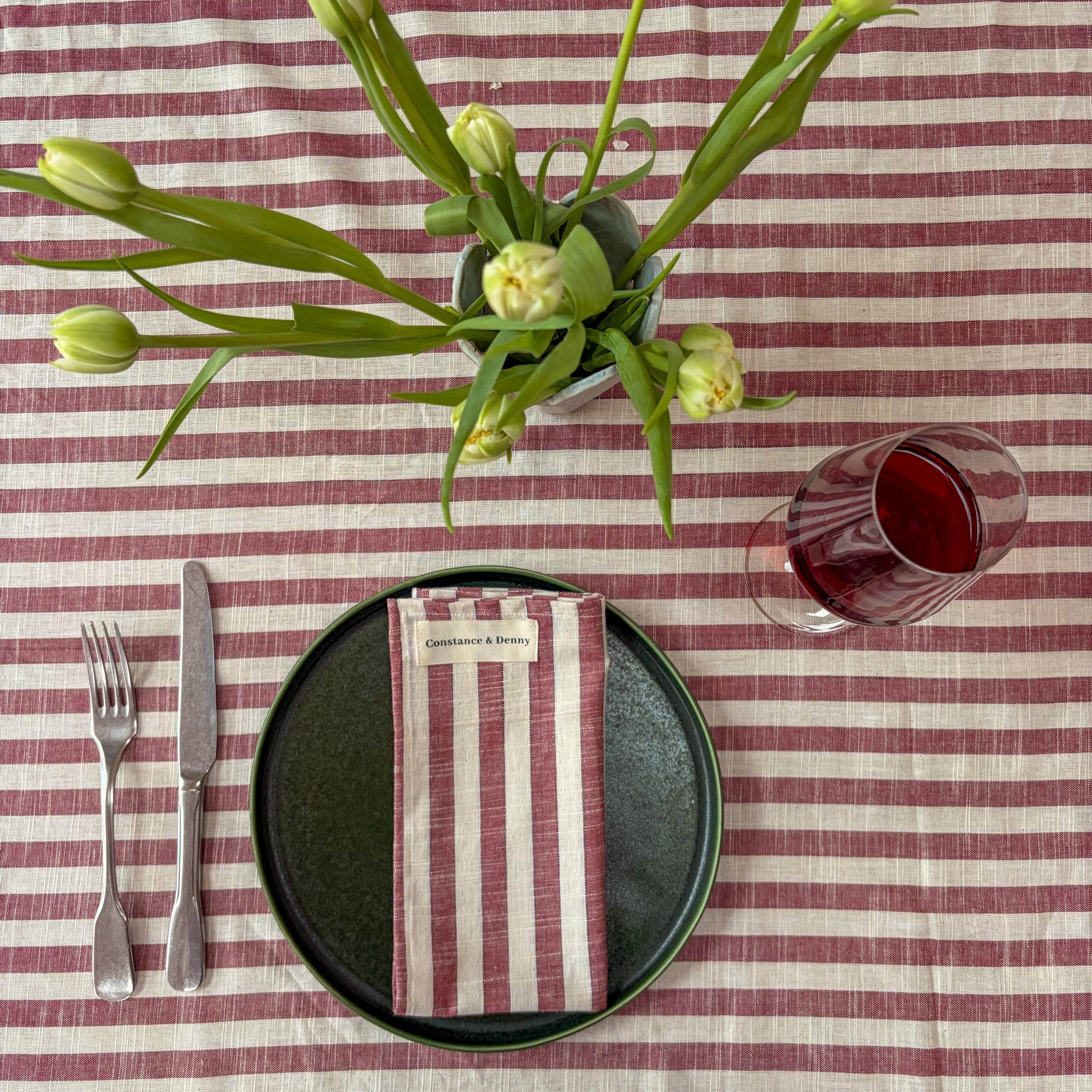 NEW WOVEN CLAY STRIPE TABLECLOTH – 100% Cotton