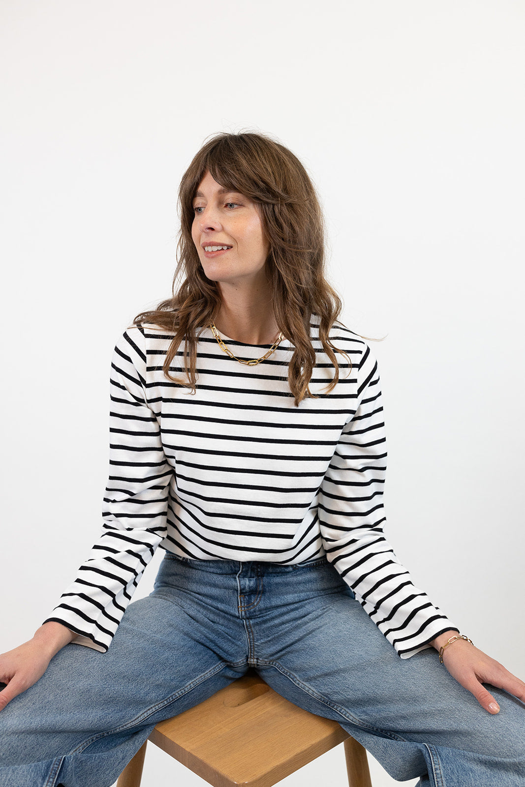 Sadie Midweight Organic Cotton Black Breton T-Shirt
