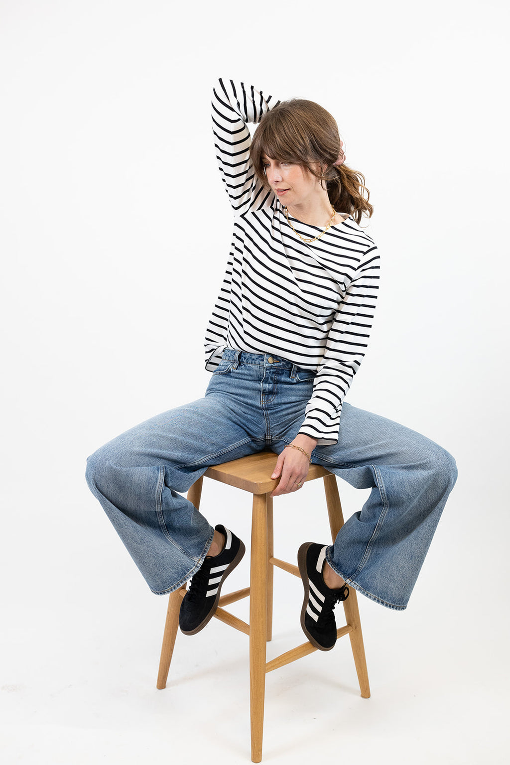 Sadie Midweight Organic Cotton Black Breton T-Shirt