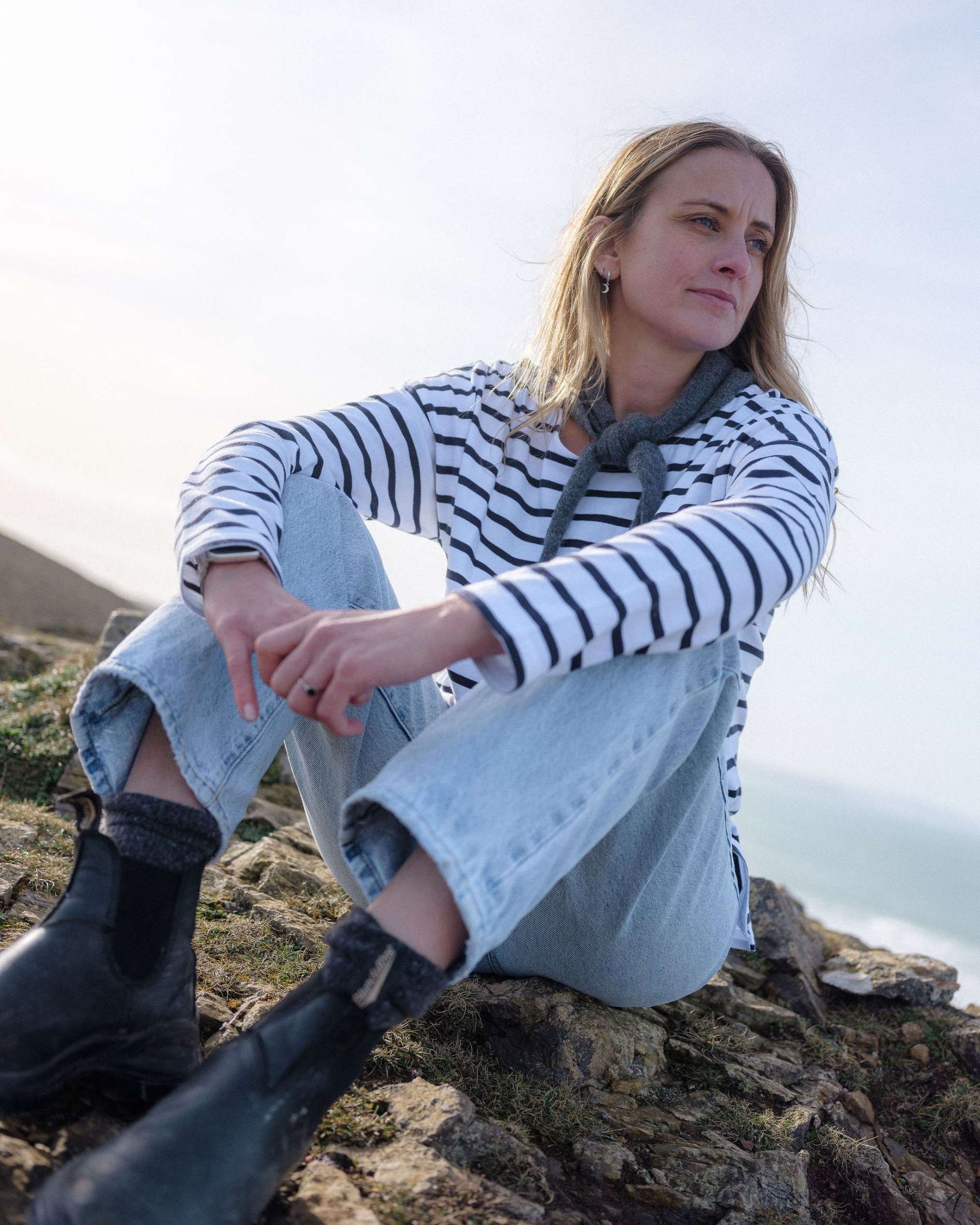 Sadie Midweight Organic Cotton Black Breton T-Shirt