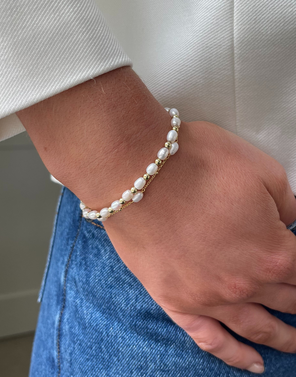 Helena Pearl and Gold Bracelet
