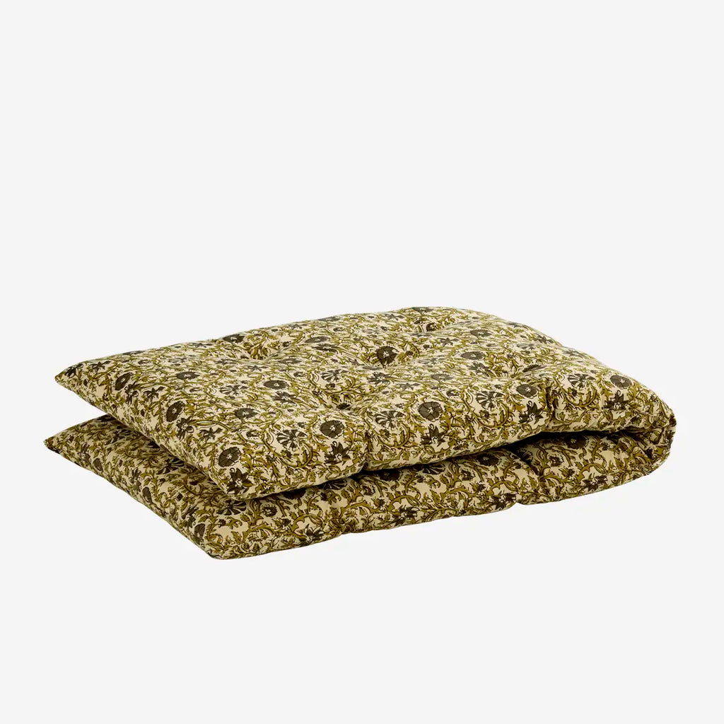 Olive Green Block Printed Cotton Mattress | Scandinavian Outdoor Living