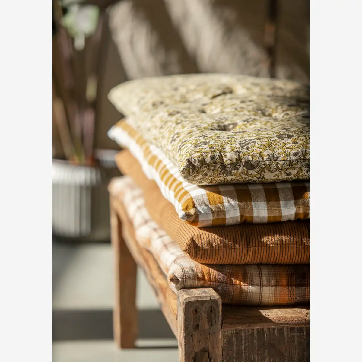 Olive Green Block Printed Cotton Mattress | Scandinavian Outdoor Living