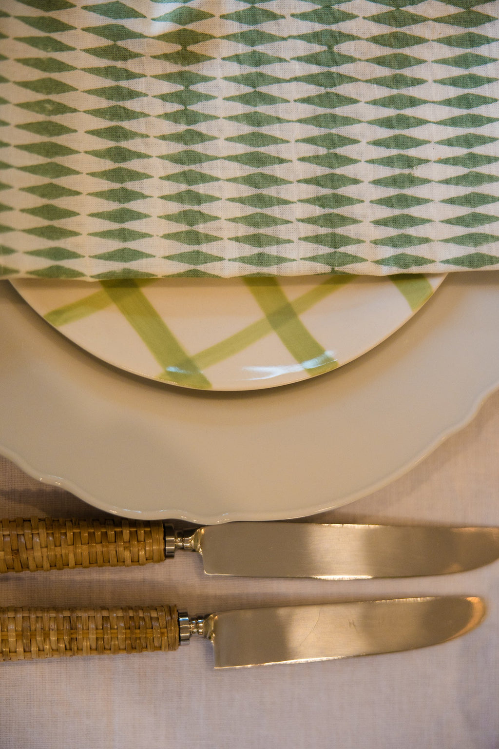 Sage Green Harlequin Pattern - Block Printed Cotton Napkins - Set of 4