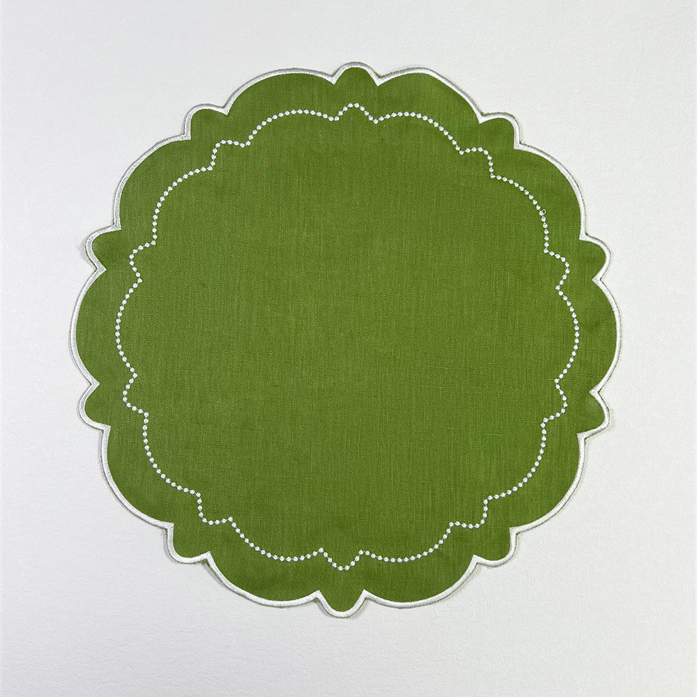 Sage Green Round Scalloped Placemats - Set of 2