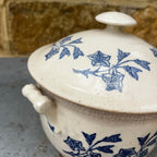Antique French Saint-Uze style Blue & White Floral Lidded Tureen
