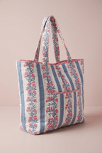 The Amba Bag – Quilted Cotton Canvas Tote (Blue / Pink)