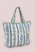 The Amba Bag – Quilted Cotton Canvas Tote (Blue / Green)