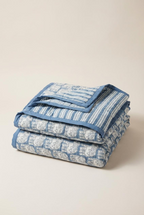 Organic Cotton Elephant Toddler Quilt – Blue Block Printed Reversible Cot Quilt