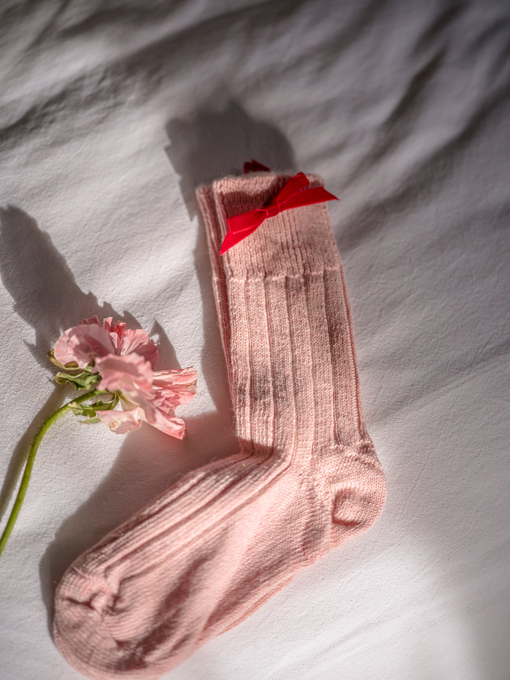 Pink Alpaca Bedsocks Red Bows