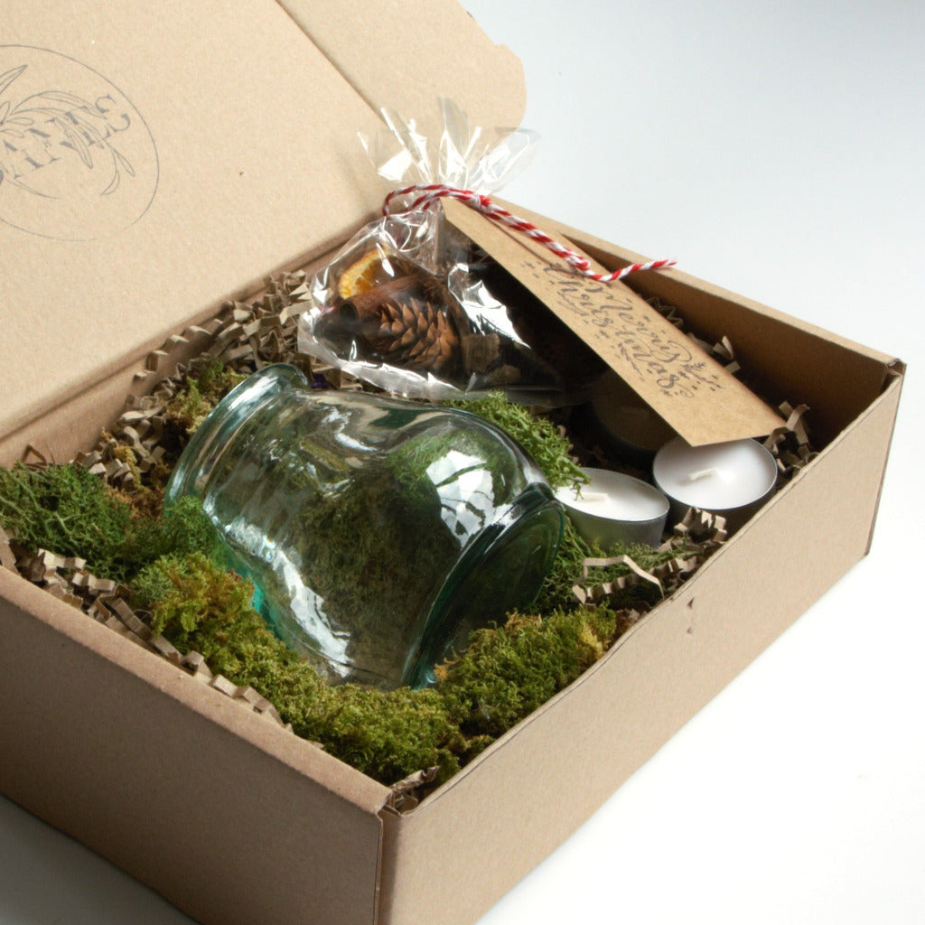 Scandi Christmas 'Hygge In A Box' Gift Set -  Recycled Glass Candle Jar With Tea Lights
