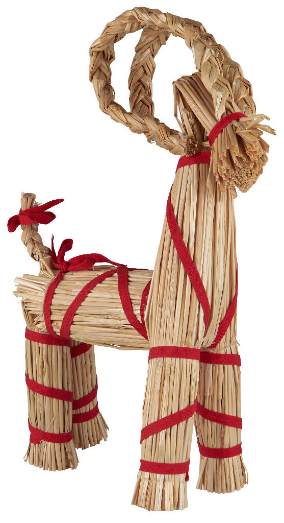 Scandi Straw Christmas Goat With Red Ribbon | Three Sizes
