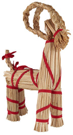 Scandi Straw Christmas Goat With Red Ribbon | Three Sizes