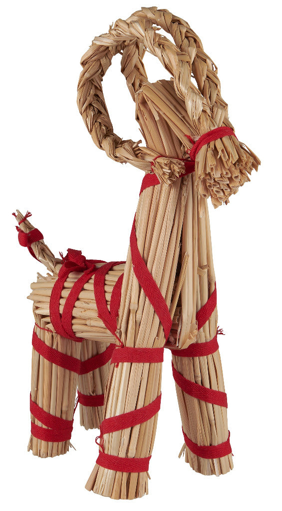 Scandi Straw Christmas Goat With Red Ribbon | Three Sizes