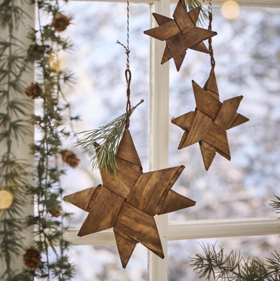 Scandinavian Woven Wood Star Decoration | 3 Sizes