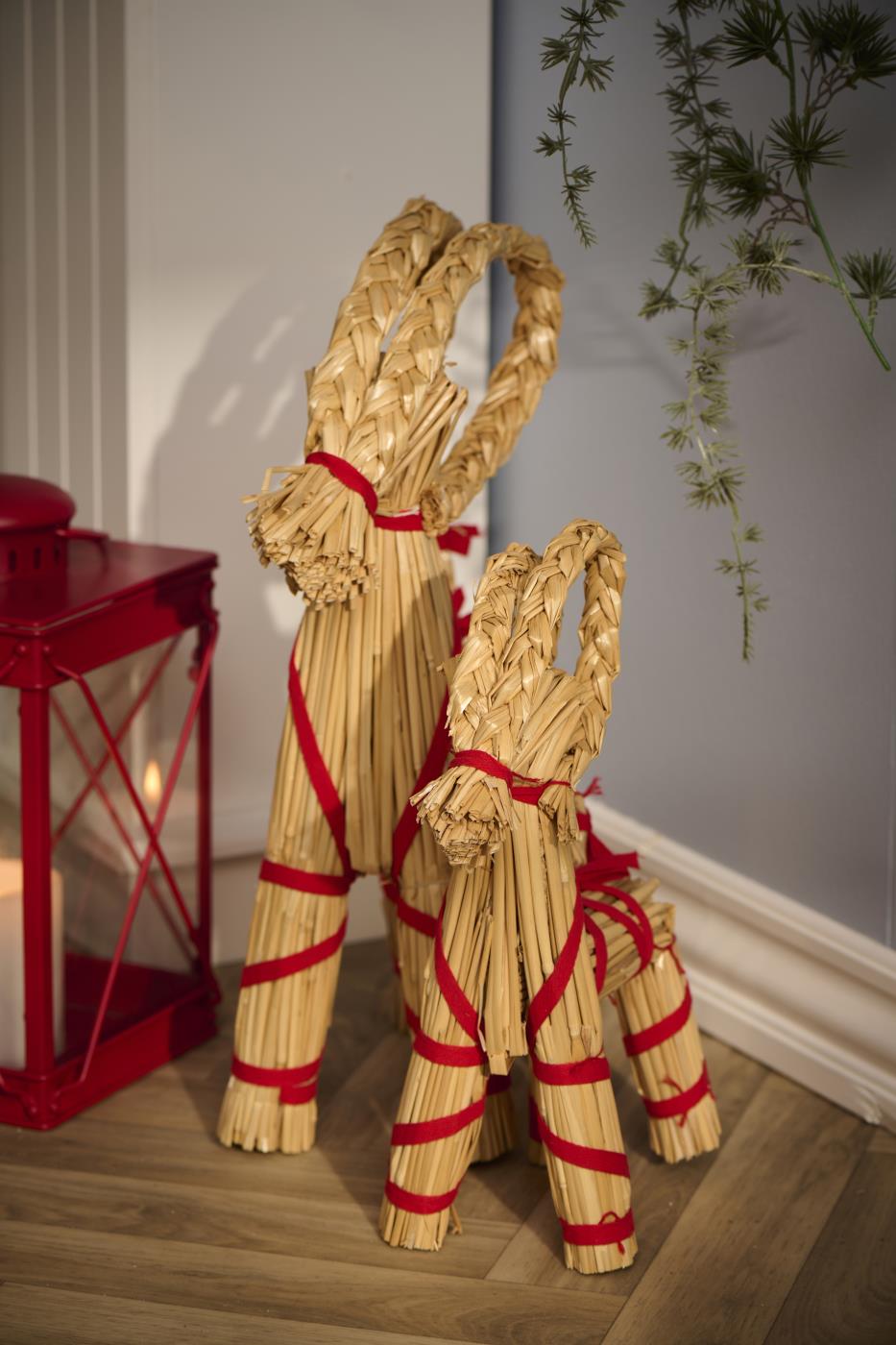 Scandi Straw Christmas Goat With Red Ribbon | Three Sizes