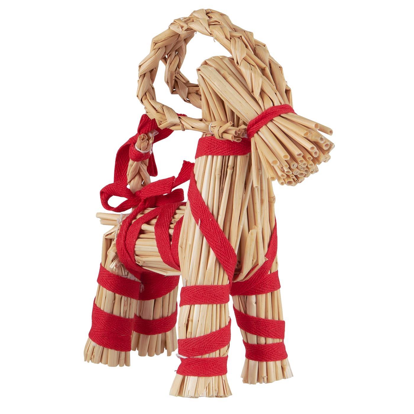 Scandi Straw Christmas Goat With Red Ribbon | Three Sizes