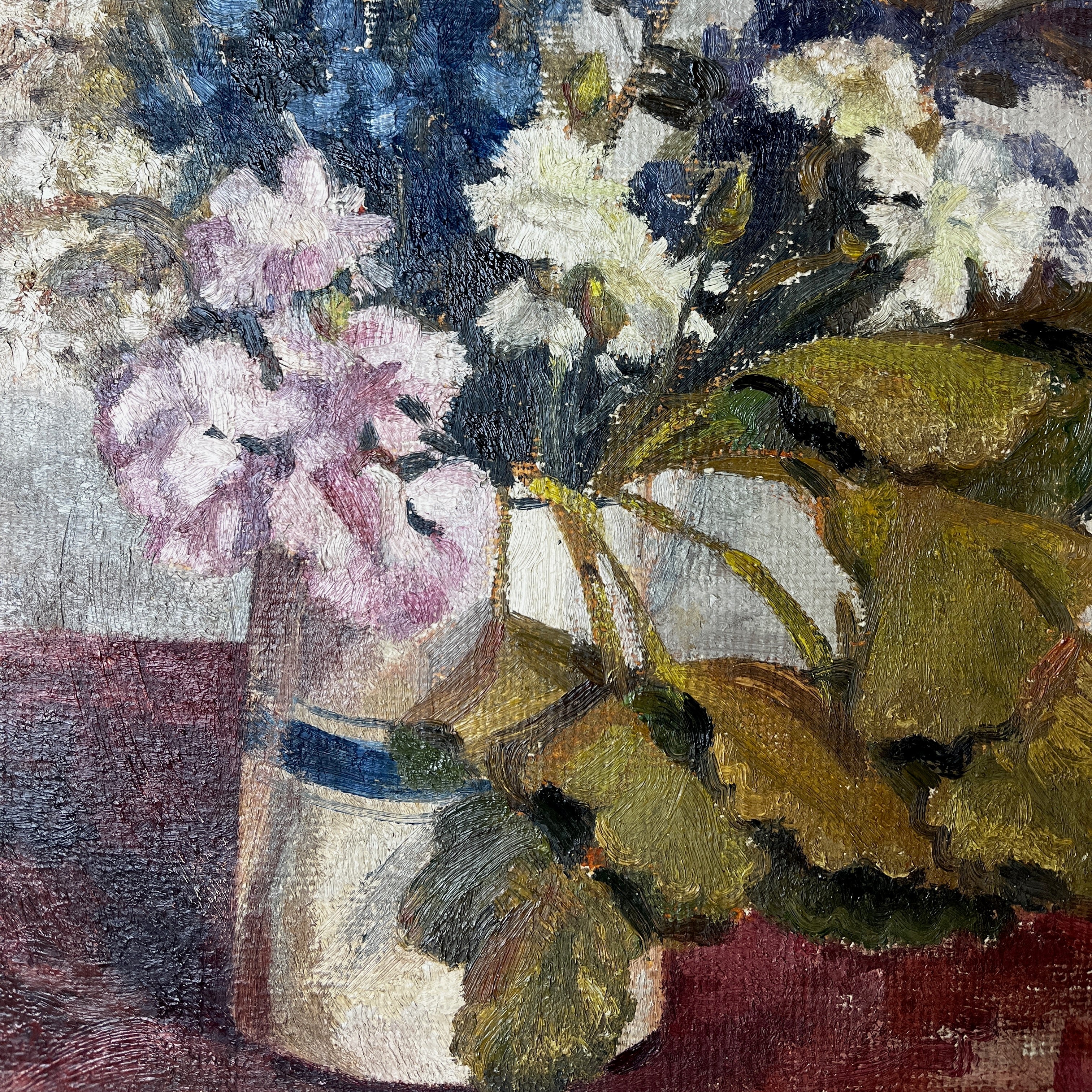 Vintage Oil on Canvas - Still Life Flowers in a Vase