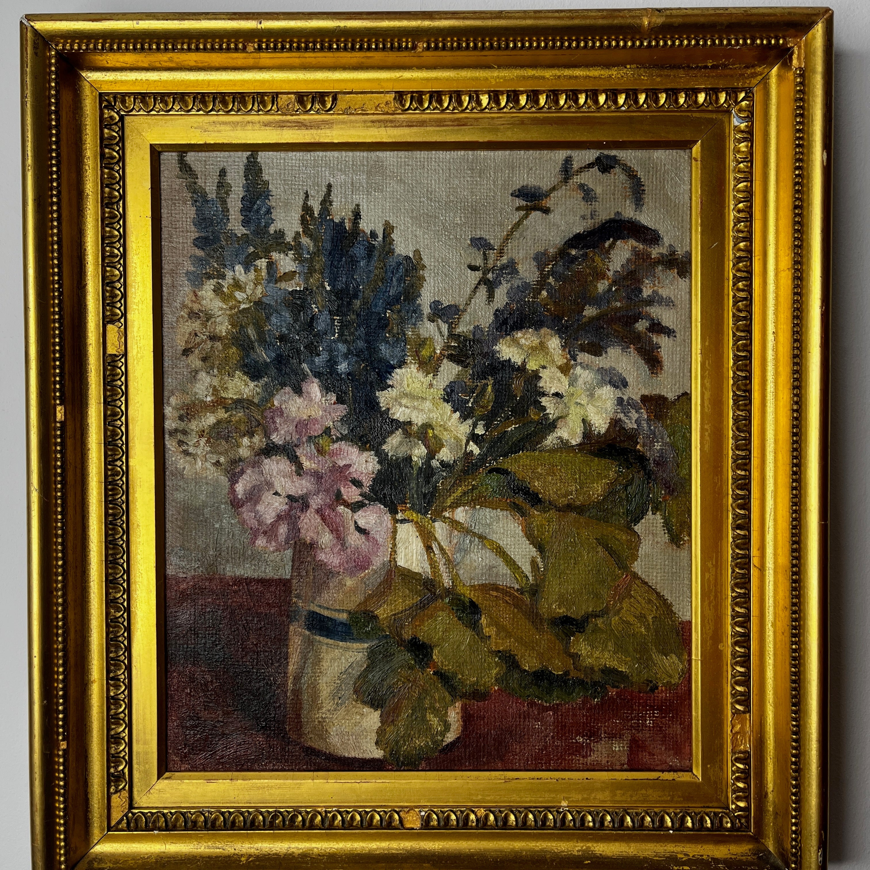 Vintage Oil on Canvas - Still Life Flowers in a Vase