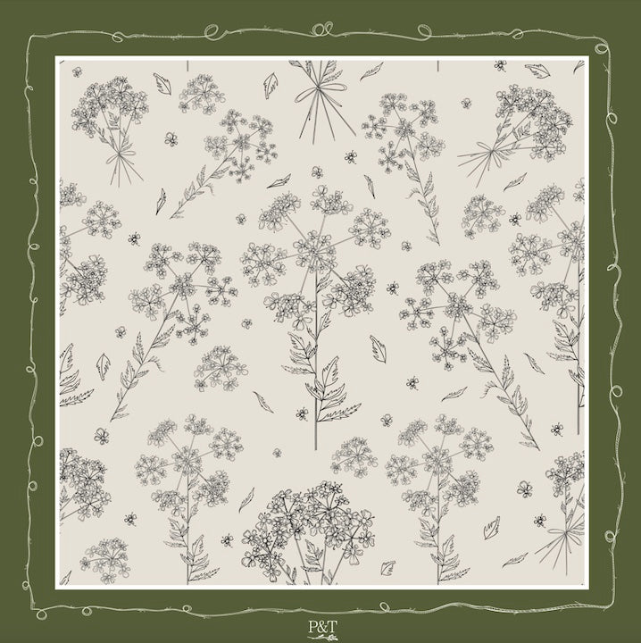 Evergreen Cow Parsley Scarf (Small) - 100% Silk