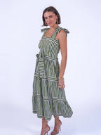 'SHELLY' BEACH DRESS IN OLIVE STRIPE