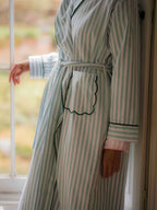 Green Striped Brushed Cotton Robe